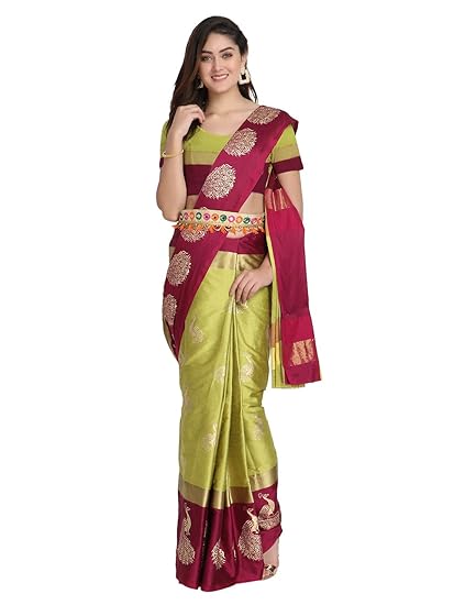 Women's Soft Cotton Silk Foli Work (jari Work) Saree with Belt(Free Size)
