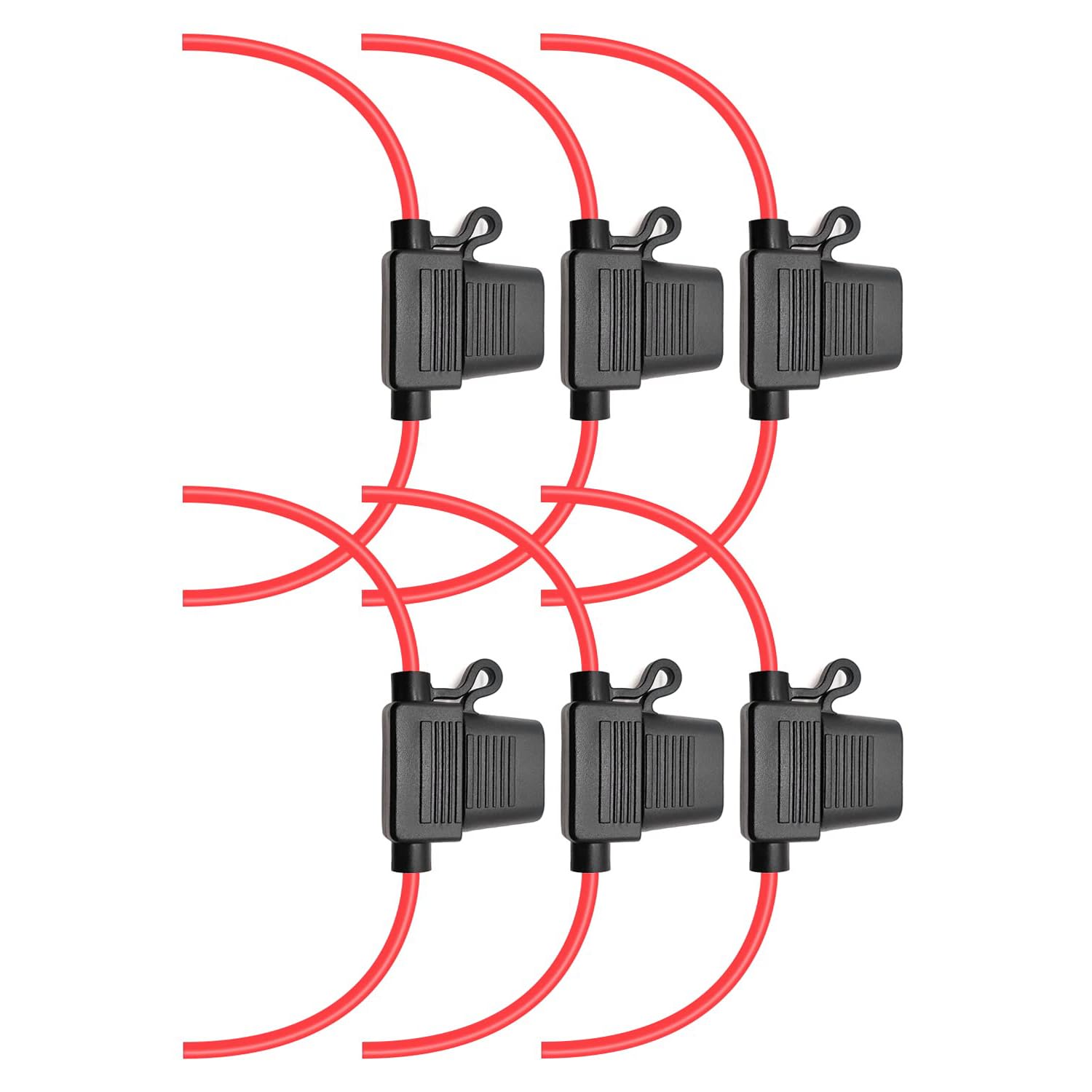 Waterproof Inline Automotive Fuse Holder 6 Pack for Standard Fuse, UL1015 14 Gauge AWG Wire 12 Inches, Fit for ATO ATC Medium Blade Fuse