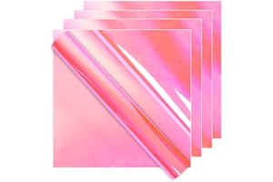 IModeur Holographic Vinyl for Cricut Opal Hot Pink Permanent Holographic Vinyl Bundle (5 Pack, 12” x 12”) Permanent Adhesive Vinyl Sheets for DIY Crafts, Party Decoration, and Car Decal