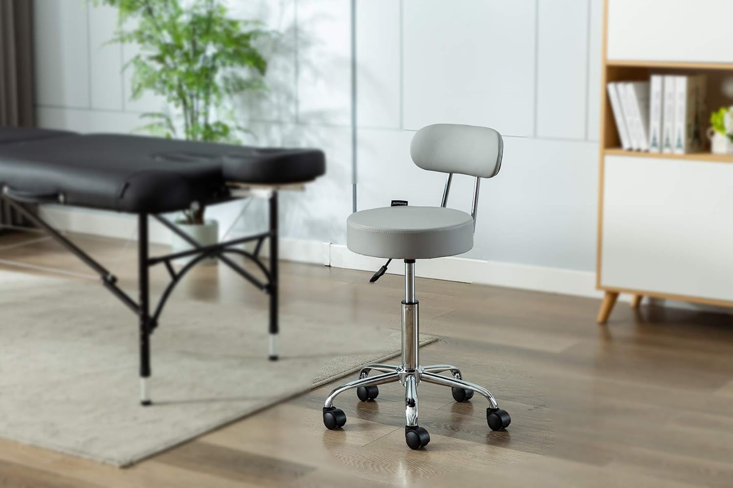 Artechworks Adjustable Rolling Swivel Massage Stool for Salon Spa Tattoo Facial Medical Office Stool Chairs with Backrest Wheels and Metal Plate Frame Grey(1 Pcs): Furniture & Decor