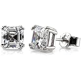 BERRICLE Sterling Silver Gold Flashed CZ Solitaire Small Stud Earrings for Women Men, Simulated Diamond Cubic Zirconia Earrings, Heart/Round/Princess Cuts, Blue/Green/Pink/Purple