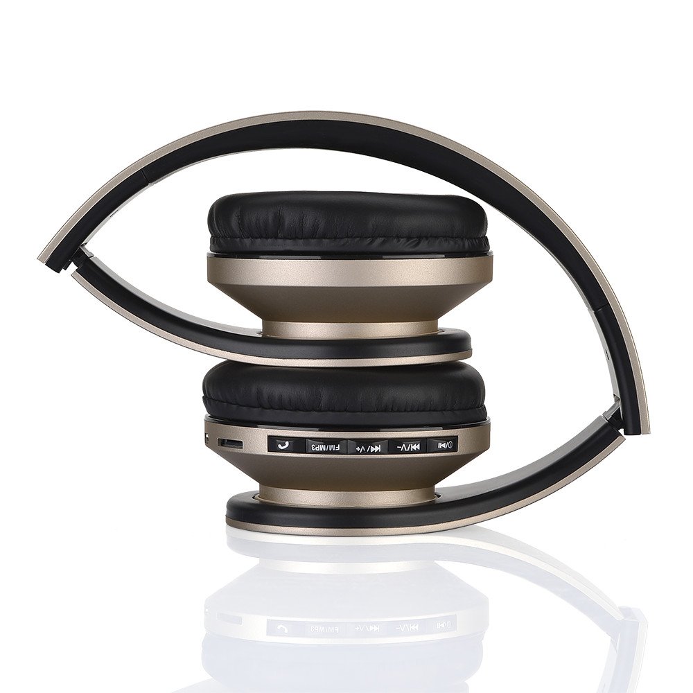 Casque Bluetooth, PowerLocus Sans Fil Bluetooth Over-Ear Stéréo Pliable Casque , Filaire Headsets Cancellation du Bruit Avec Microphone pour iPhone, Samsung, LG, iPad (Or)