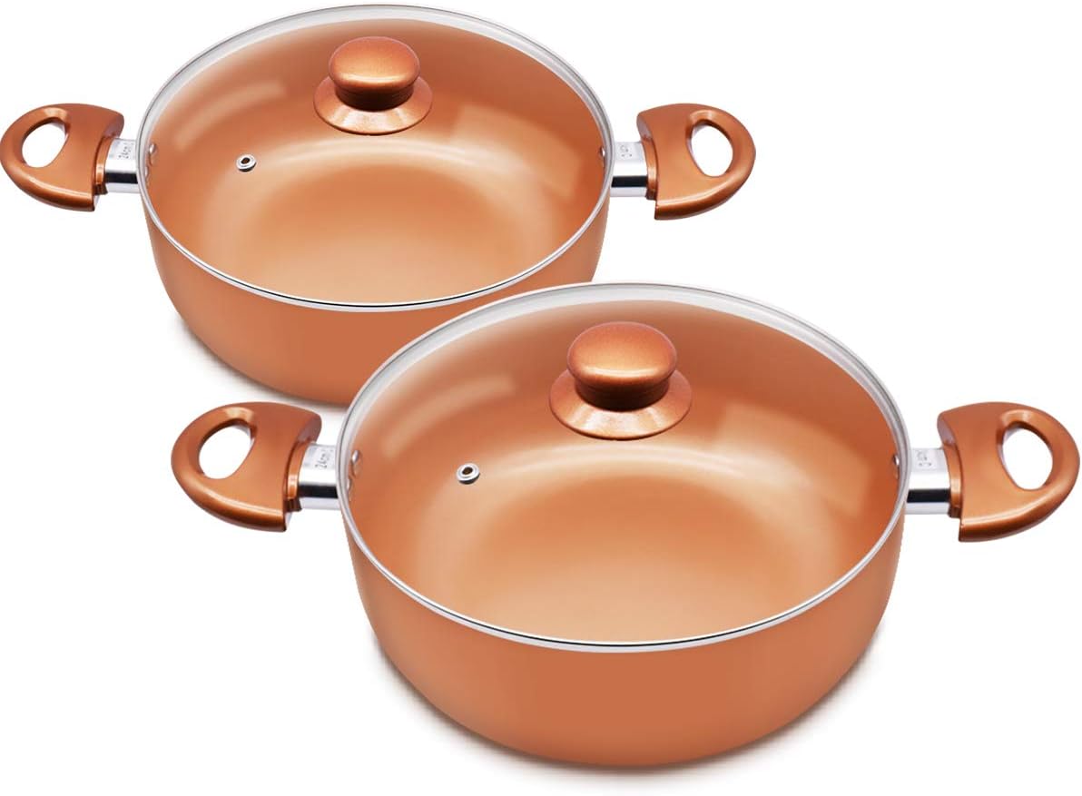 KUTIME 4qt and 1qt Soup Pot | Ceramic Nonstic Coating Casserole 4Pcs Cookware Set | Stockpot With Induction Bottom, 1 Year Warranty
