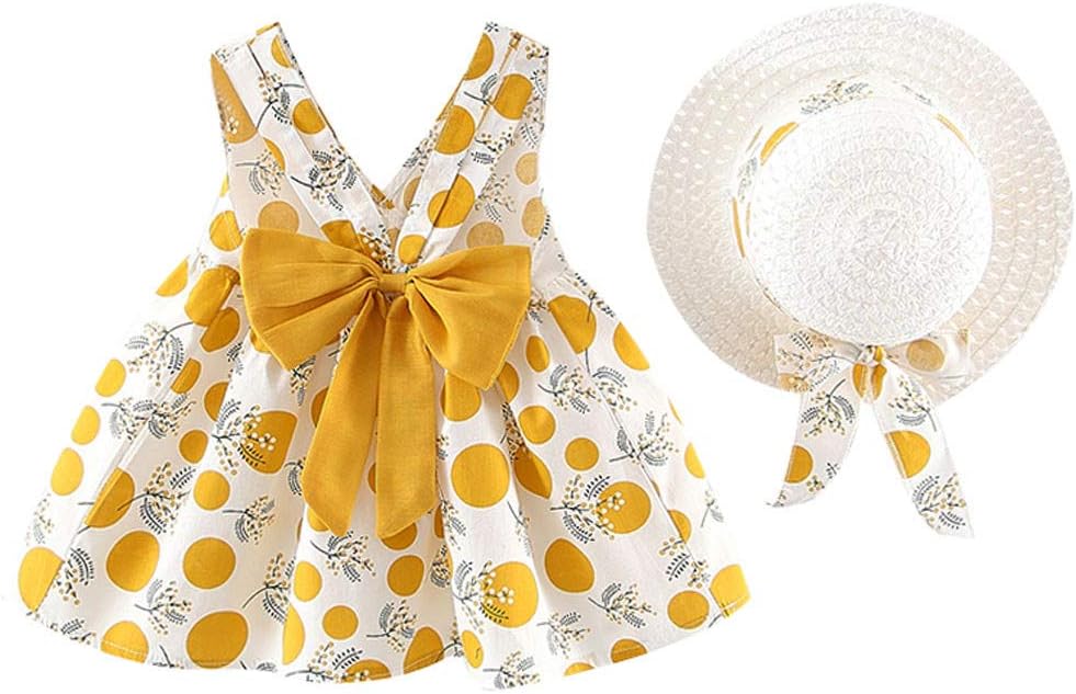 Buyao Toddler Baby Little Girl 2 Piece Sundress and Straw Hat,Sleeveless Summer Casual Dress Outfits Clothes Set