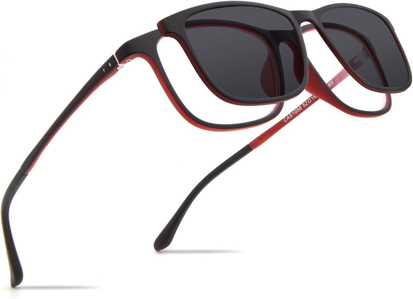 FaceWear Computer Blue Light Blocking Glasses with Magnetic Polarized Clip On Sunglasses for Men and Women Black Red CAS1056