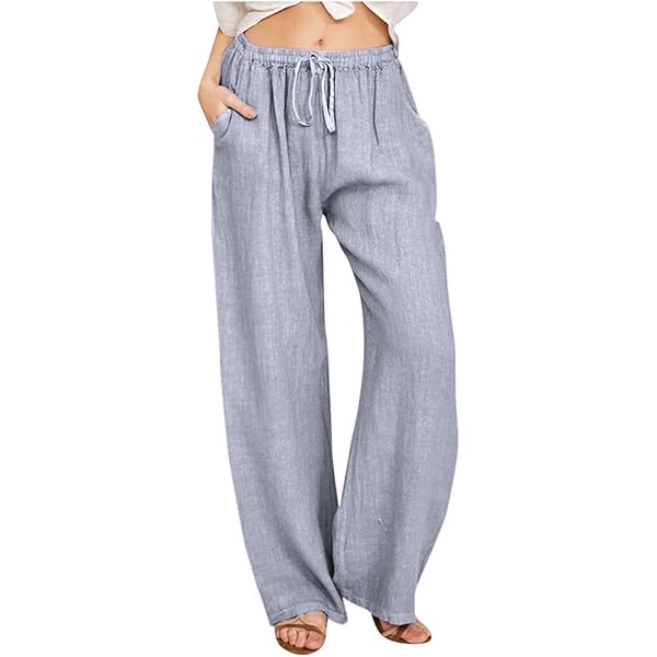 Pantalon Lino Mujer Pantalones De Lino De Cintura Alta Para Mujer