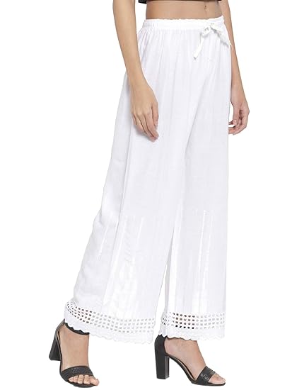 Women's Lucknow Chicken/chikenkari Art Work Embroidred Cotton Rayan Chikan Plazo/Palazzo/Plazzo Pant (28 to 40 Waist Size)
