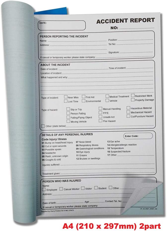 Cherry Printers NCR Accident Report Duplicate Book A4 50 Sets Carbonless - Image 3