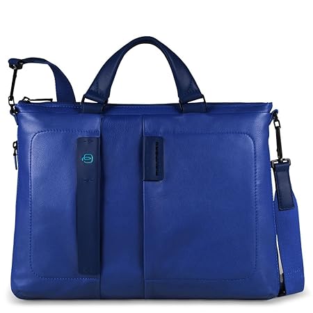 Piquadro Expandable Computer Portfolio Briefcase with iPad Mini Pocket, Blue, One Size