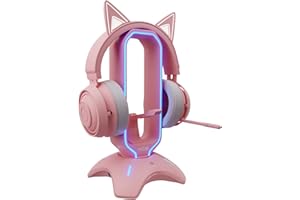 Tilted Nation Cute Headphone Stand Pink | Headset Stand with RGB, Mouse Bungee Holder, and 2 Port USB Hub Charger - Desk Gaming Accessories