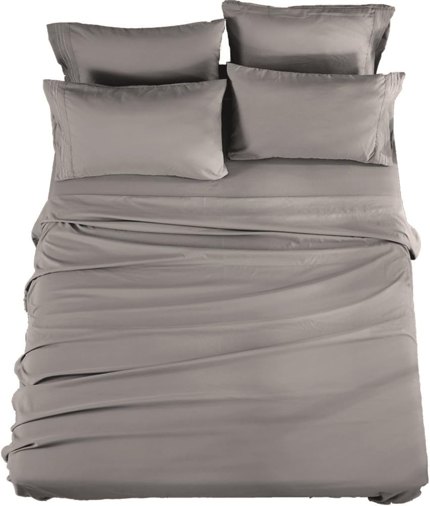 Bed Sheets Set King Size Sheets Microfiber Super Soft 1800 Thread Count Luxury Egyptian Sheets 16-Inch Deep Pocket Wrinkle Fade and Hypoallergenic - 6 Piece (Grey) - Sonoro Kate