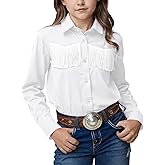 Noomelfish Girls Fringe Snap Button Down Western Shirt Cowgirl Long Sleeve Blouse Tops (5-12 Years)