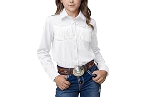 Noomelfish Girls Fringe Snap Button Down Western Shirt Cowgirl Long Sleeve Blouse Tops (5-12 Years)