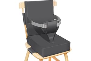 Czrrzl Toddler Booster Seat for Dining Table Kitchen Chair, Waterproof Non-Slip with Backrest & Adjustable Straps, Portable PU Travel Baby Kids Booster Seat Cushion