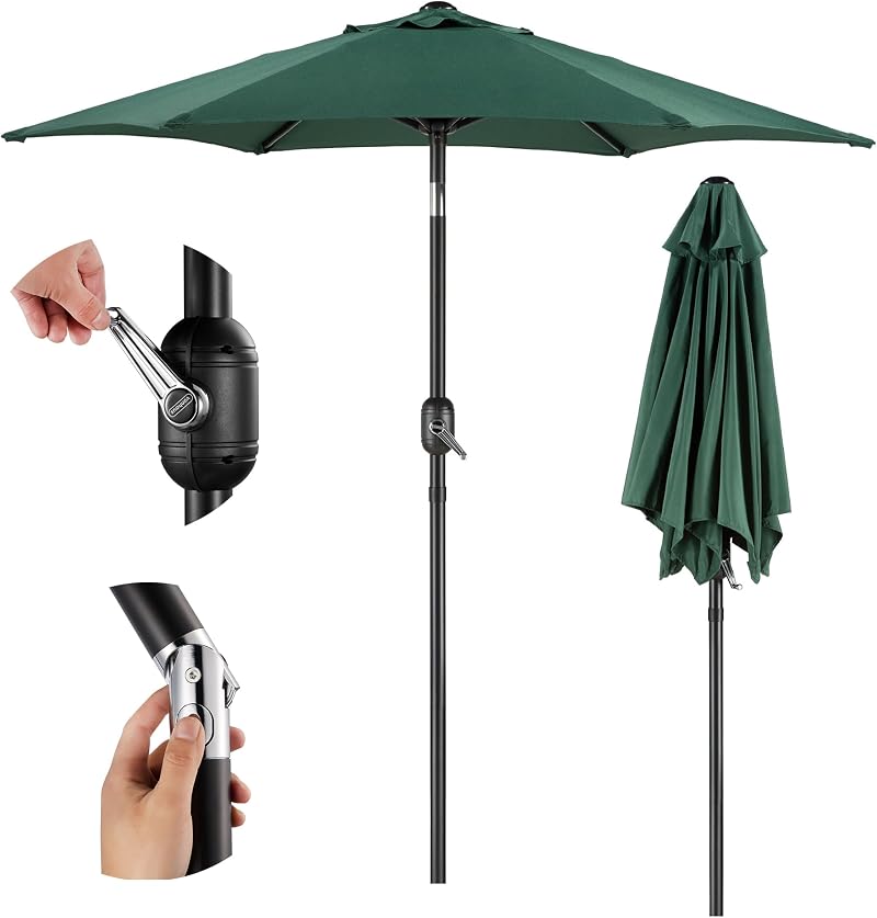 VonHaus Parasol 2M Garden Umbrella with Tilt Hand Crank UV30+ Dark Green