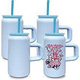 4 Pack 16 oz Sublimation Tumblers with Handle and Straw for Kids, Stainless Steel Sublimation Tumblers Bulk with Lids, Vacuum Insulated Iced Coffee Cups for DIY Craft Heat Press Print (Blue,4 pack)