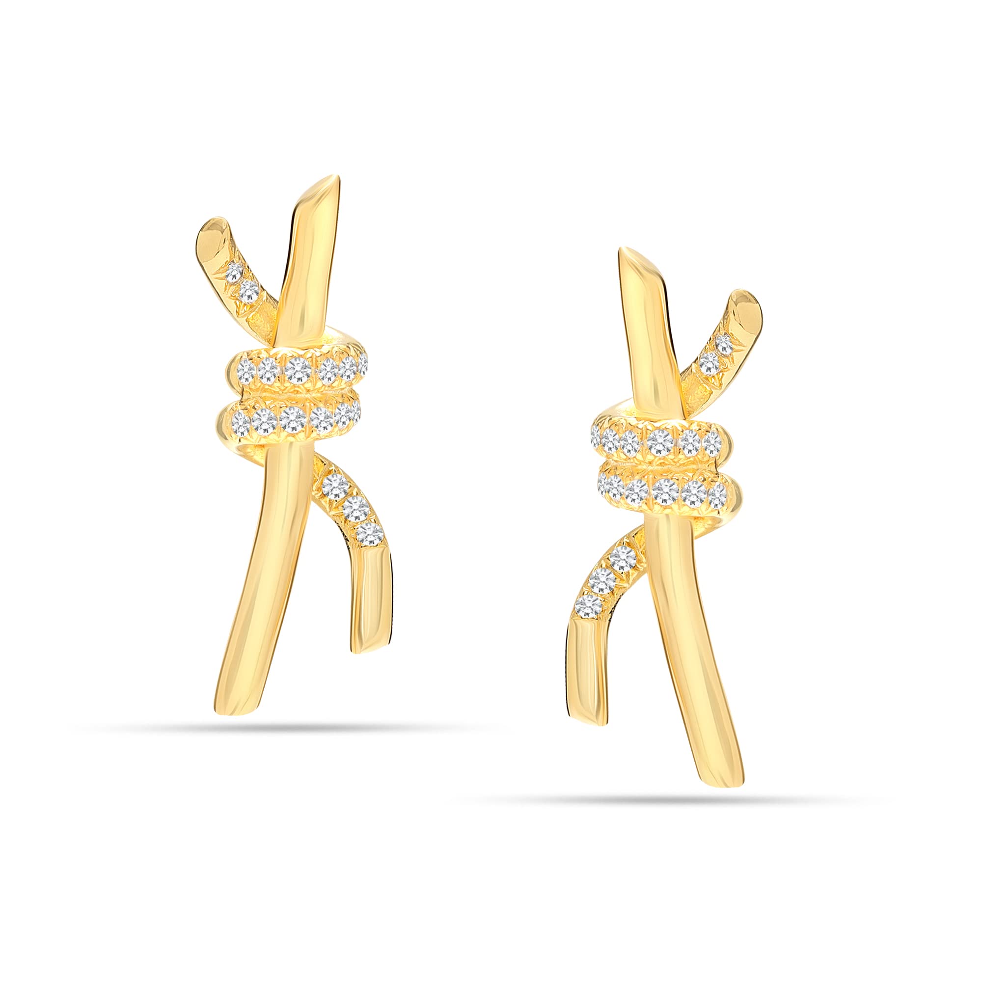 LeCalla 925 Sterling Silver 14K Gold-Plated CZ Knot Bar Stud Earring|Genuine Sterling Silver Back Earrings|Love Knot Stud Earrings for Women Teen
