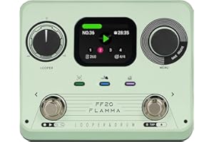 FLAMMA FF20 Looper Pedal Drum Machine, Drum Looper Guitar Pedal with Screen, 300 Min Recording, 220 Drum Grooves, 100 Loop Slots, Time Stretch, Auto Record, USB & Headphone Out, for Guitar and Bass