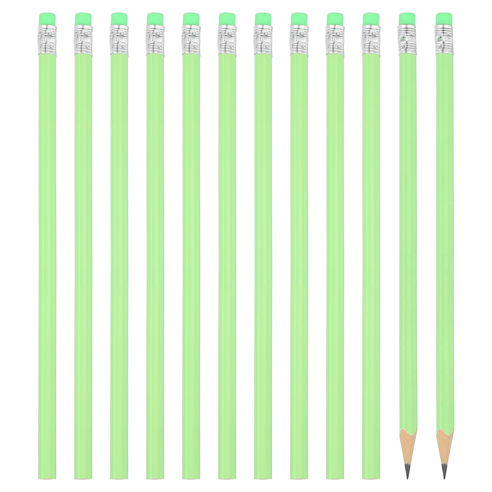 PATIKIL Round Pencils, 12 Pack Triangle HB Graphite Pencil Woodcase Wooden Pencils with Eraser for Classroom Office Writing Drawing Supplies, Green