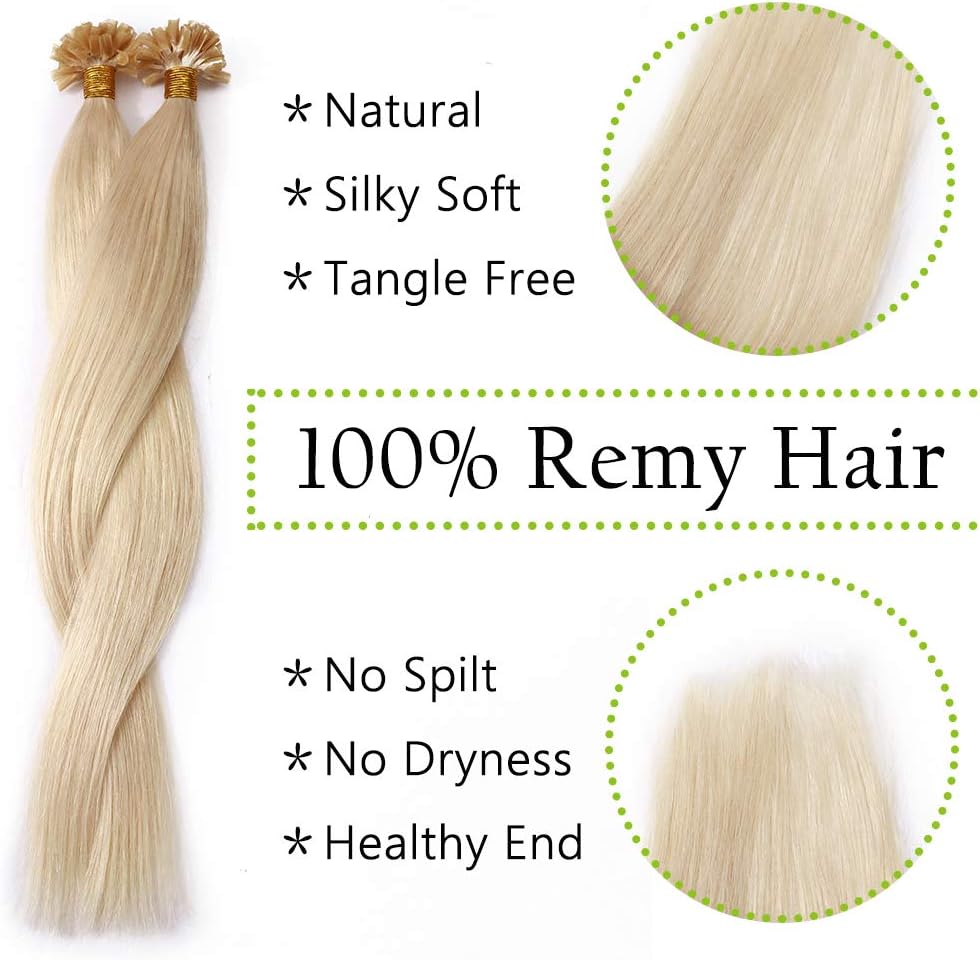 Silk-co U Tip Pre Bonded Hair Extensions Strands Keratin Nail Tip Straight Human Hair Extensions U tip Real Remy Hair 100 Strands Keratin Nail Til 22"-100g #613 Bleach Blonde - Image 4