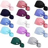 PEDOBALI 14 Pcs Working Scrub Cap with Tie Sweatband Classic Nurse Doctor Ponytail Pouch Caps with Button and Ribbon for Women Men Multicolor