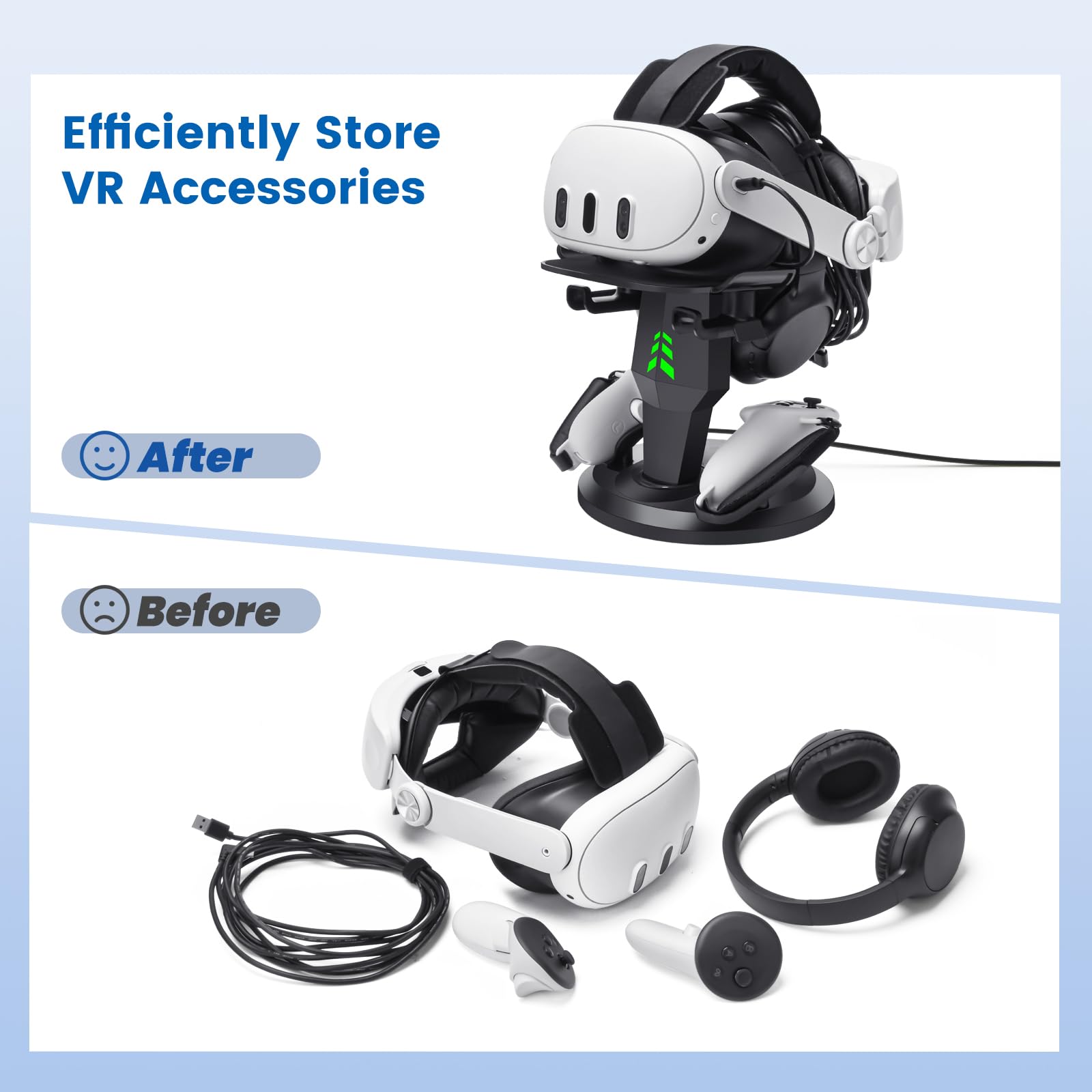 VR Headset Charging Dock for Meta Quest 3/Quest 3S/Quest 2, VR Charging Stand for Quest 3 Accessories VR Stand Supports Charging Headset with Type C Cable and fit Controller with Cover