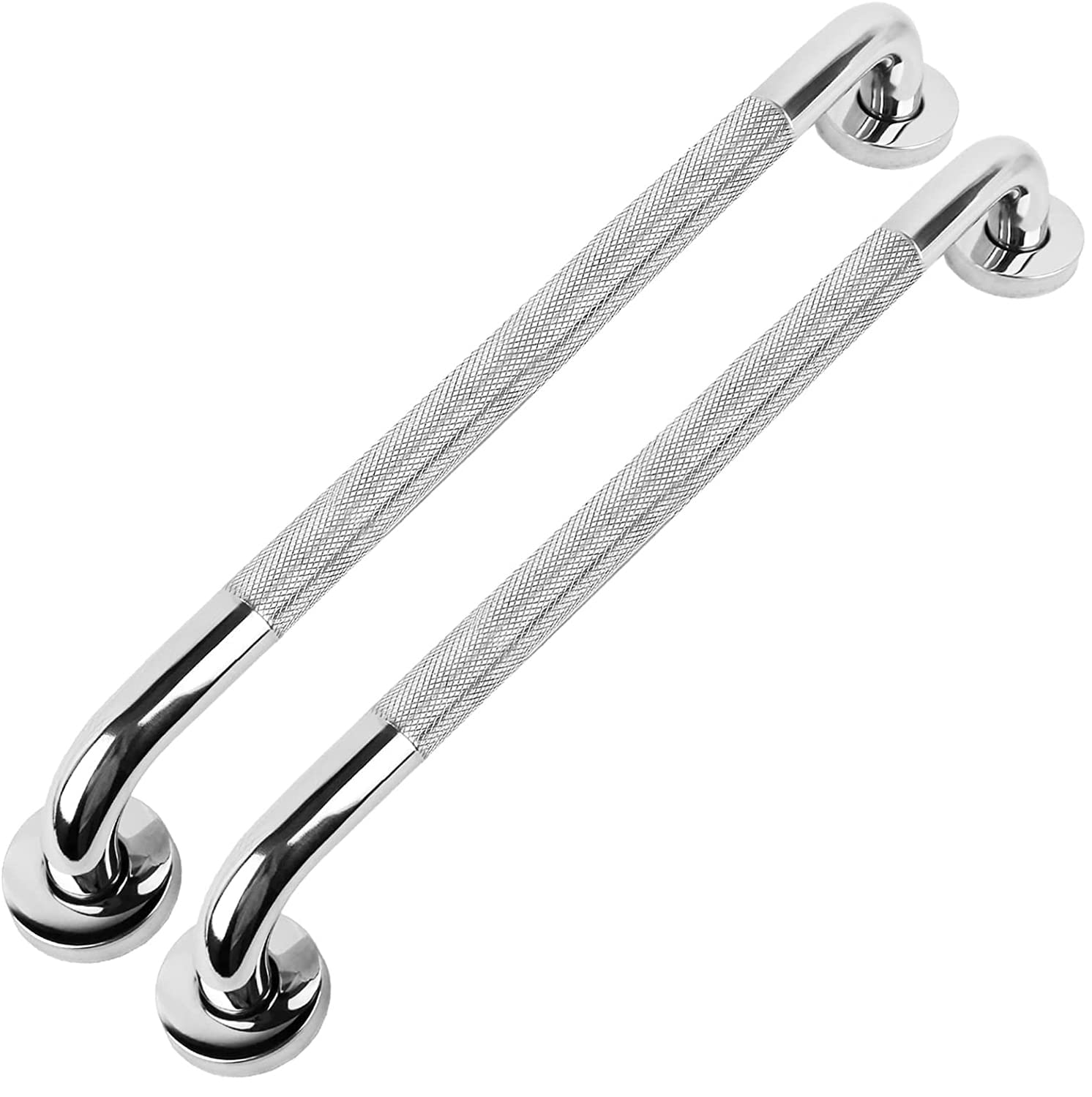 Miluoou 2 PCS Anti Slip Shower Grab Bar Handle, 24 Inch Chrome SUS 304 Stainless Steel Grab Bars of Bathroom Knurled Balance Bar, Safety Hand Rail Support, Handicap Elderly Injury Senior Assist Bath