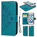 Compatible with iPhone 7 Case, iPhone 8 Wallet Case Embossed Mandala Florals PU Leather TPU Shock Bumper Detachable Magnetic Case Slot Wallet Wrist Strap Folio Cover for iPhone 7 & iPhone 8 Blue