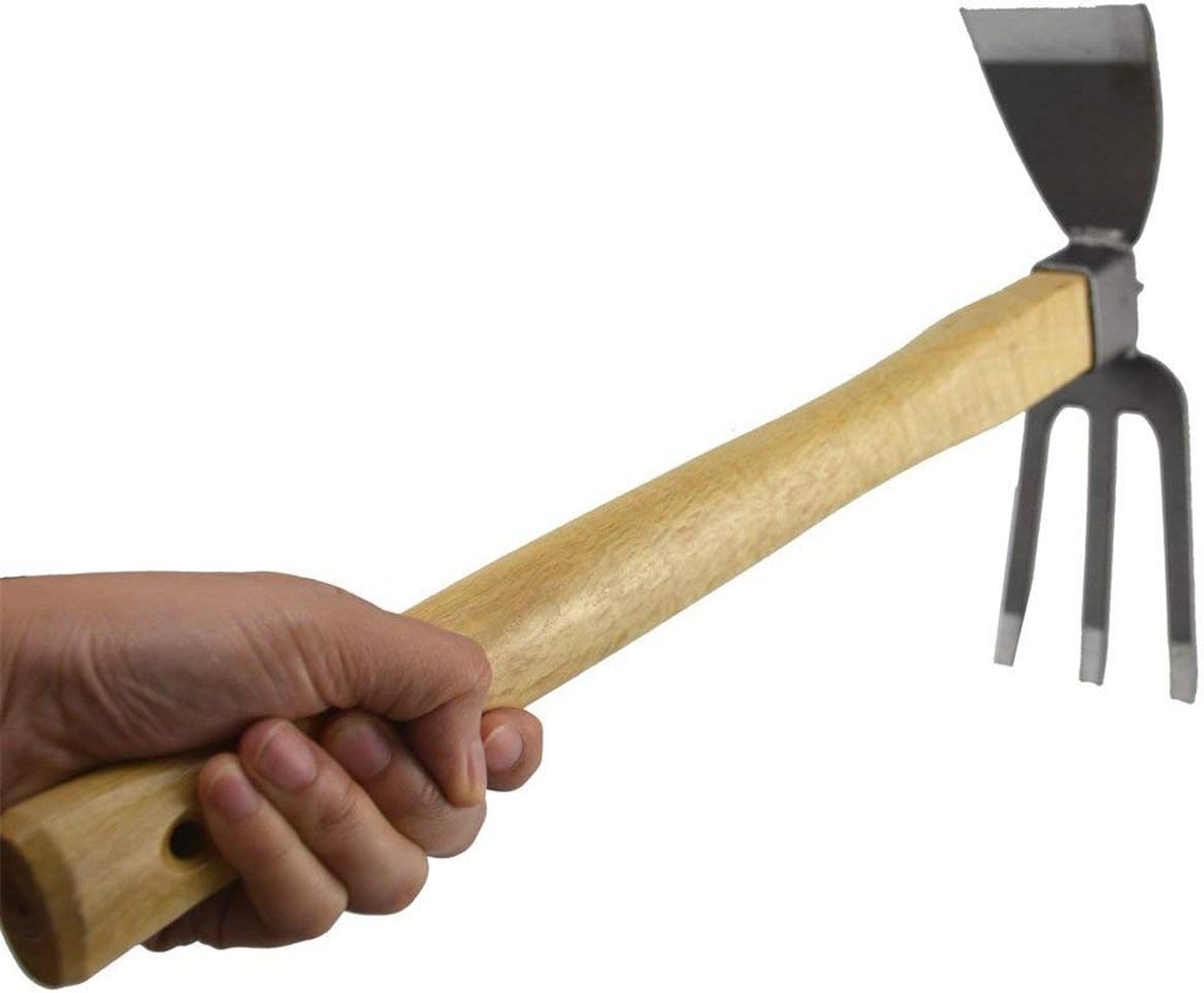 JYT-TOOLS Garden Tool Gardening Digging Hoe Dual-use Hoe and Rake 2 in 1 Carbon Steel Head Wooden Handle Durable Thick Vegetable Flower Planting Digging Gadget : Garden & Outdoor