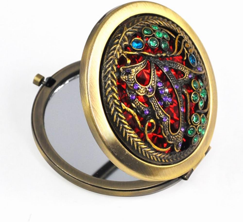 Vintage Retro Bronze Multiple Pattern Diamond Pocket Handbag Foldable Make-Up Compact Mirror Gift