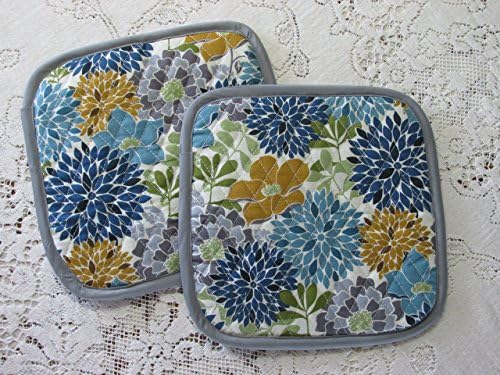Modern Bouquet Pot Holders or Hot Pads - Set of 2 - 9.5 Inch Square - Lined with Insul-Bright
