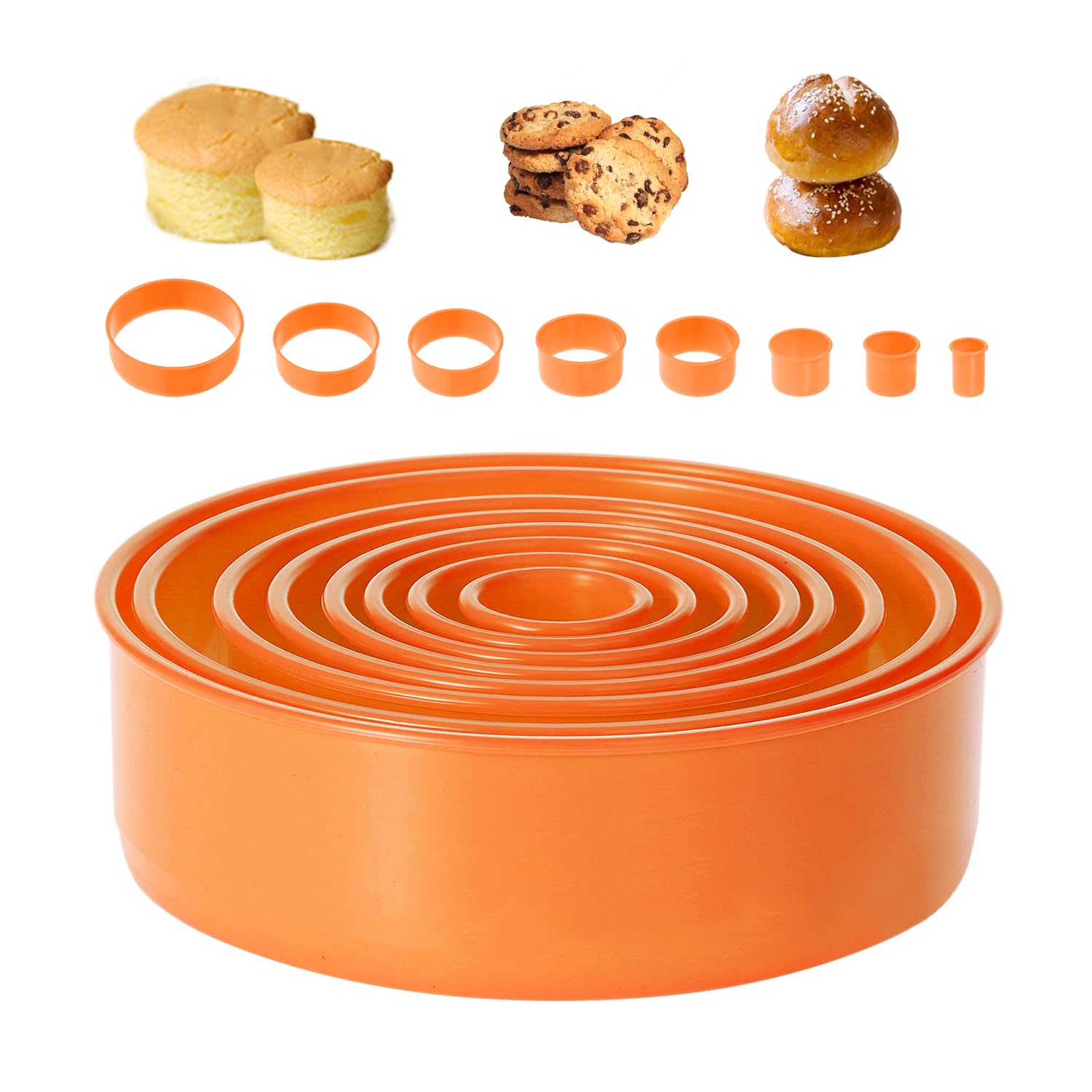 8 Pcs Round Cookie Cutter Set for Making Donuts, Scones, Baking Rings, Hand Pressed Fondant, Dough - Kitchen Dessert Baking Tool