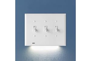Single - SnapPower SwitchLight [for Triple-Gang Light Switches] - Light Switch Wall Plate with Built-in LED Night Lights - Bright/Dim/Off Options - Auto On/Off Sensor - (Toggle, White)