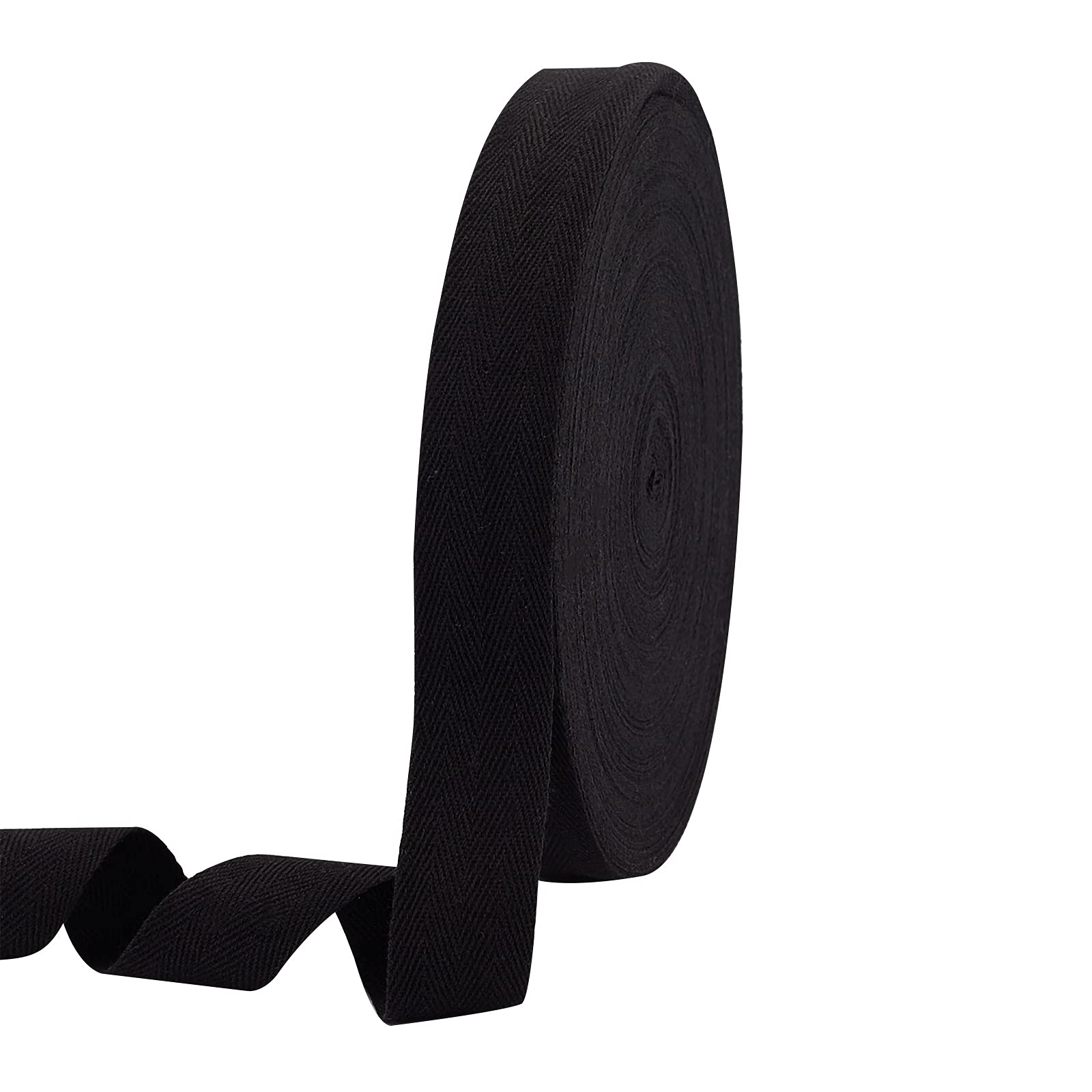 NBEADS 49 Yards/45m Roll Cotton Tape Ribbons, Herringbone Cotton Webbings, 30mm Wide Flat Herringbone Cords for Knit Sewing DIY Crafts, Black