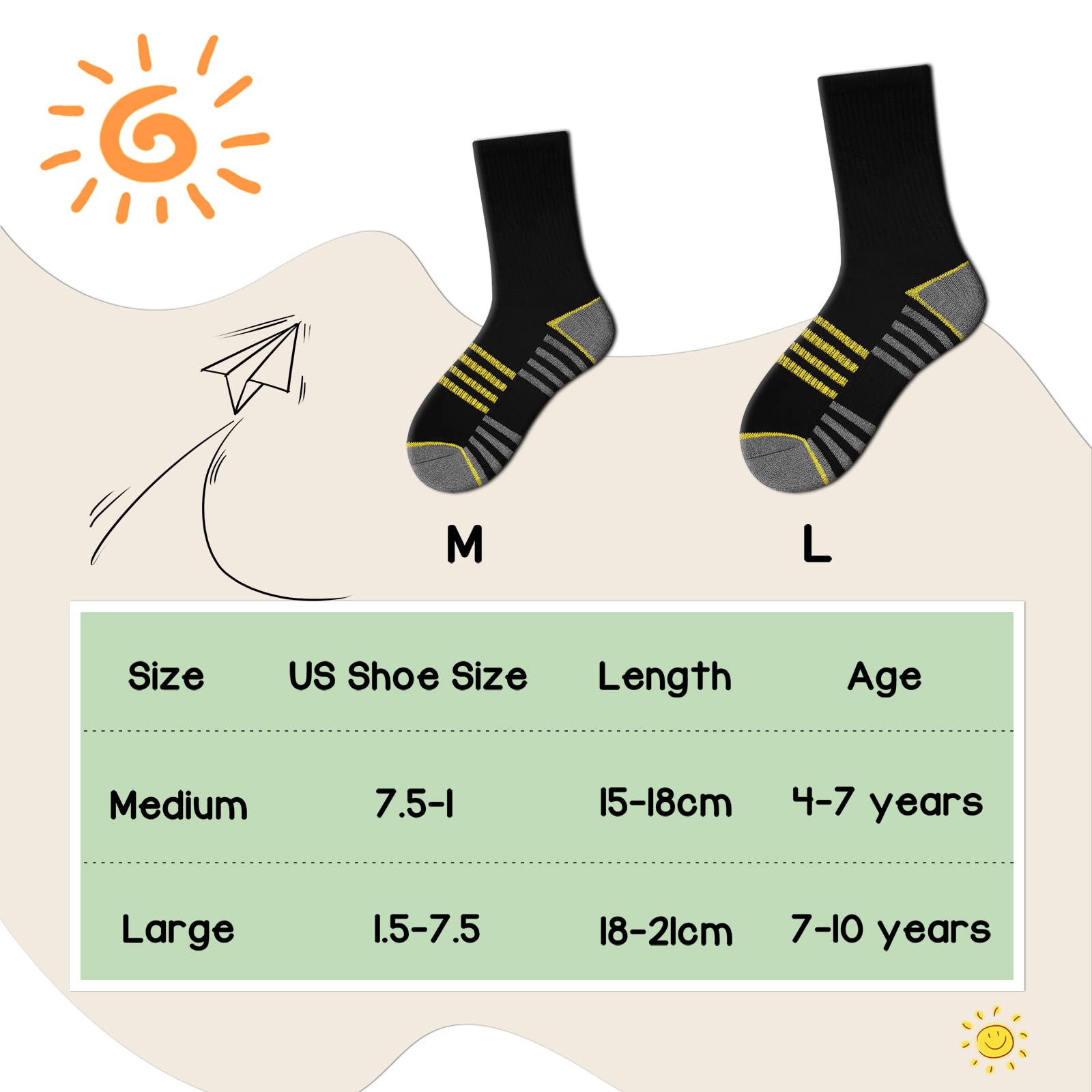 Boys Crew Socks For Kids 4-10 Years Old Athletic Long Socks With Cushioned Sole 6 Pairs
