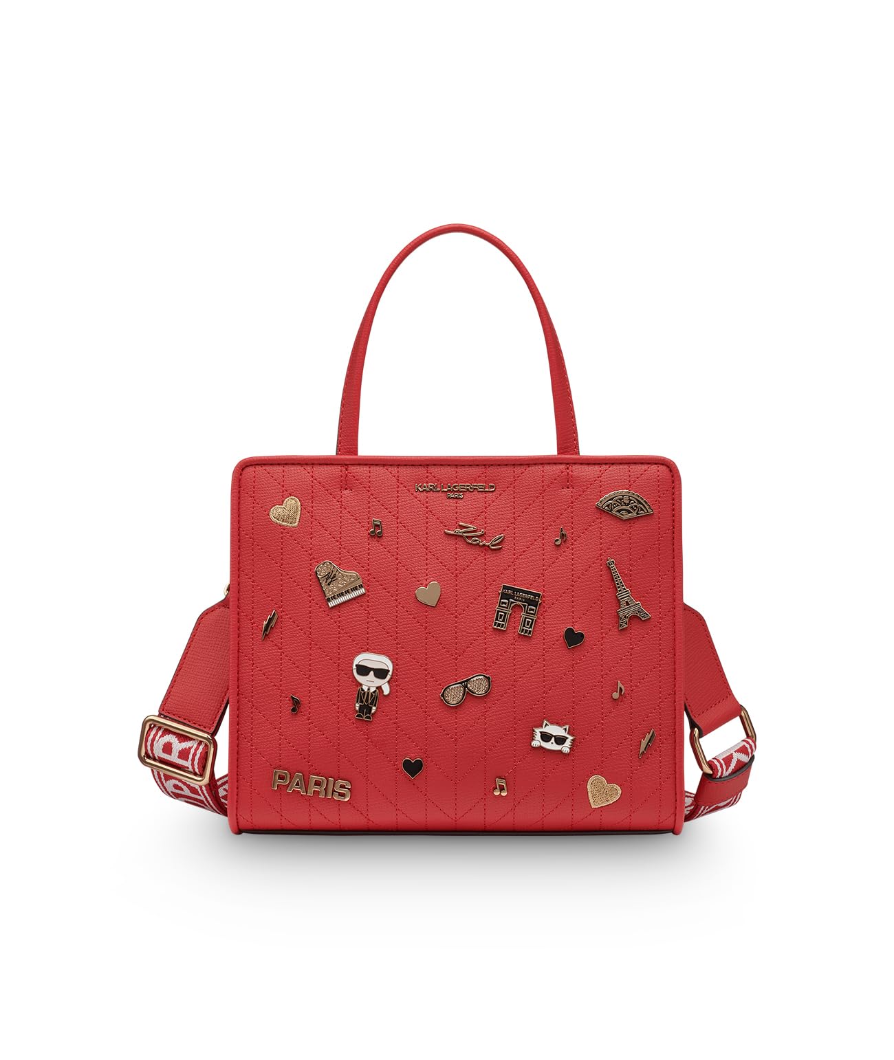 KARL LAGERFELD Women’s Maybelle Pins Satchel, Admiral Red, One Size
