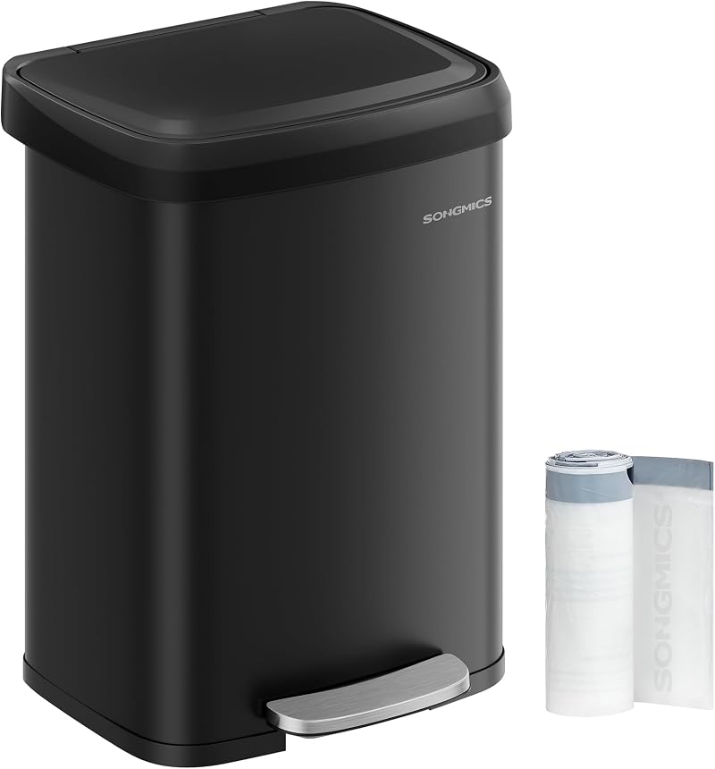 SONGMICS 50 L Kitchen Bin Pedal bin with Lid Black LTB530B5002