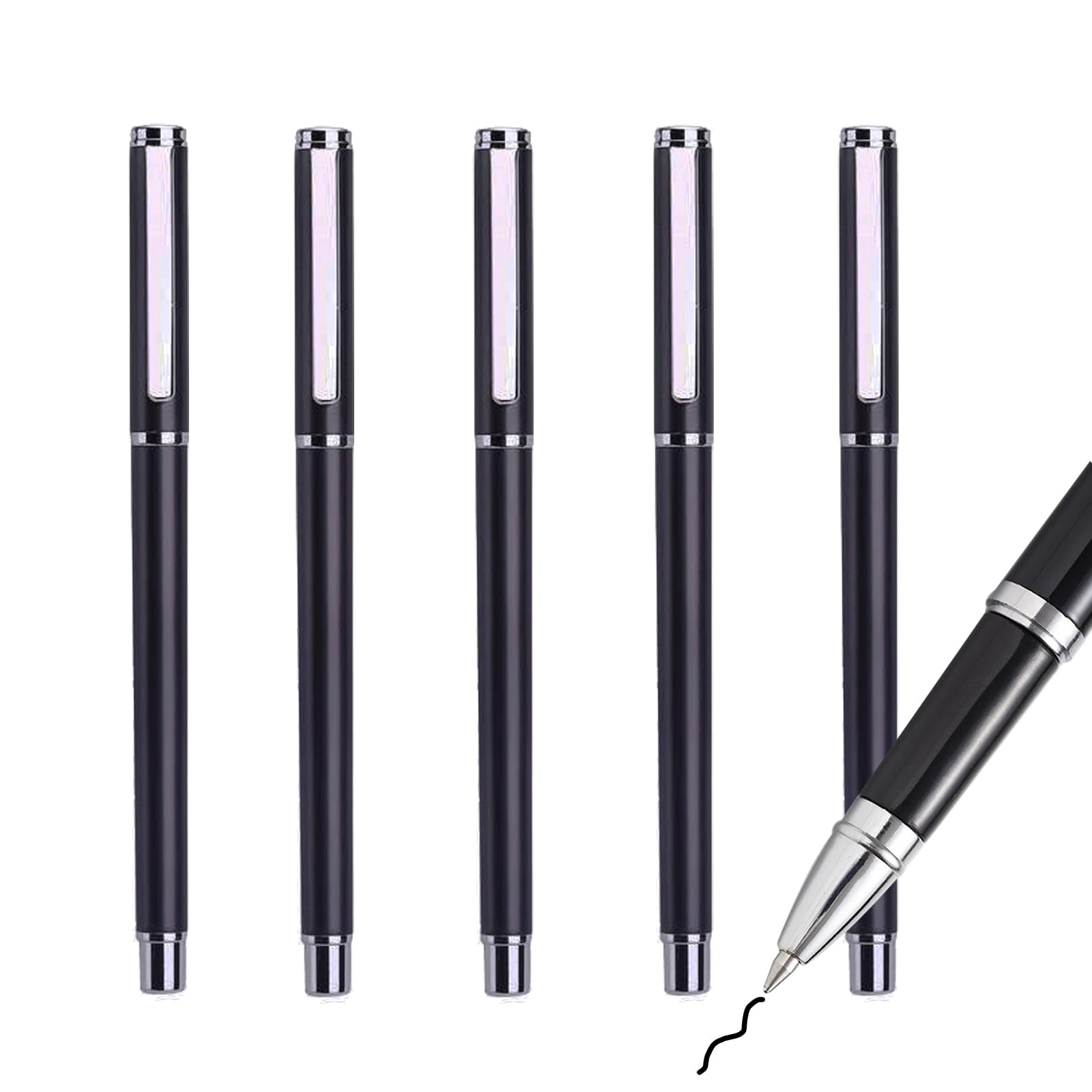 PolMinrs Black Pens，Metal Ballpoint Pens ，High-End Handwriting Pens for Bullet Journal, Notebook. School & Office Supplies for Students Adults(5 Pcs) (Black 5Pcs)