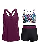 Holipick Purple 3 Piece Tankini Swimsuits for Women