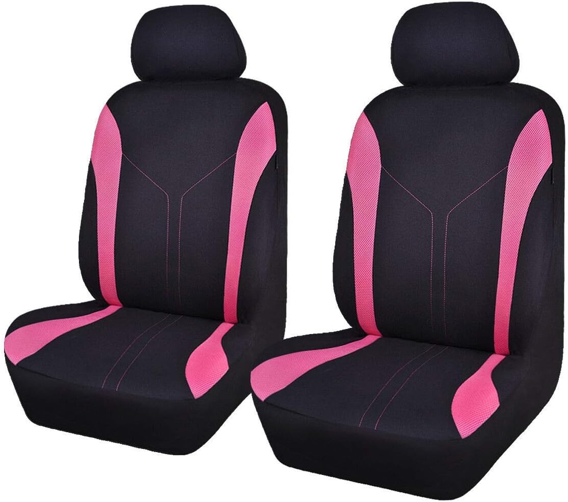 Flying Banner Car Seat Covers 2 Front Seats Mesh Fabric Splicing Polyester Cover Black with Pink