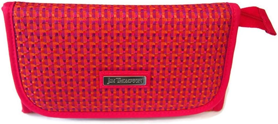 Jim Thompson - Woman Coin Cosmetic Bag / Wallet with Mirror - Red and Violet Red Stripes
