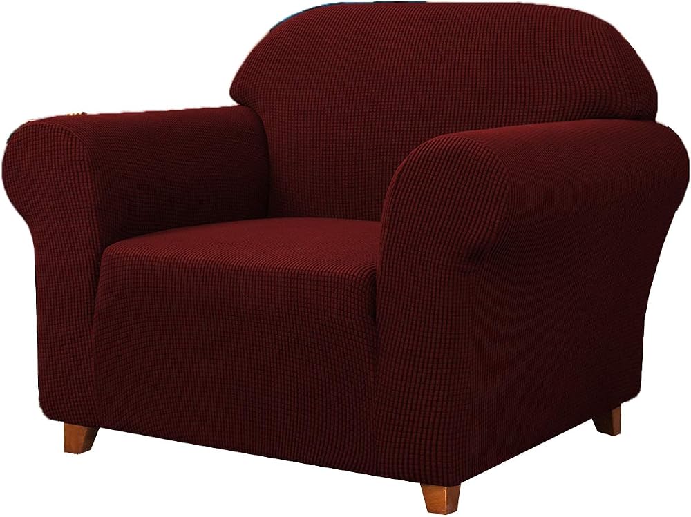 SAMSTEX 1 Seater Sofa Cover Wine Red 4-Way Stretch Non Slip 1-Piece