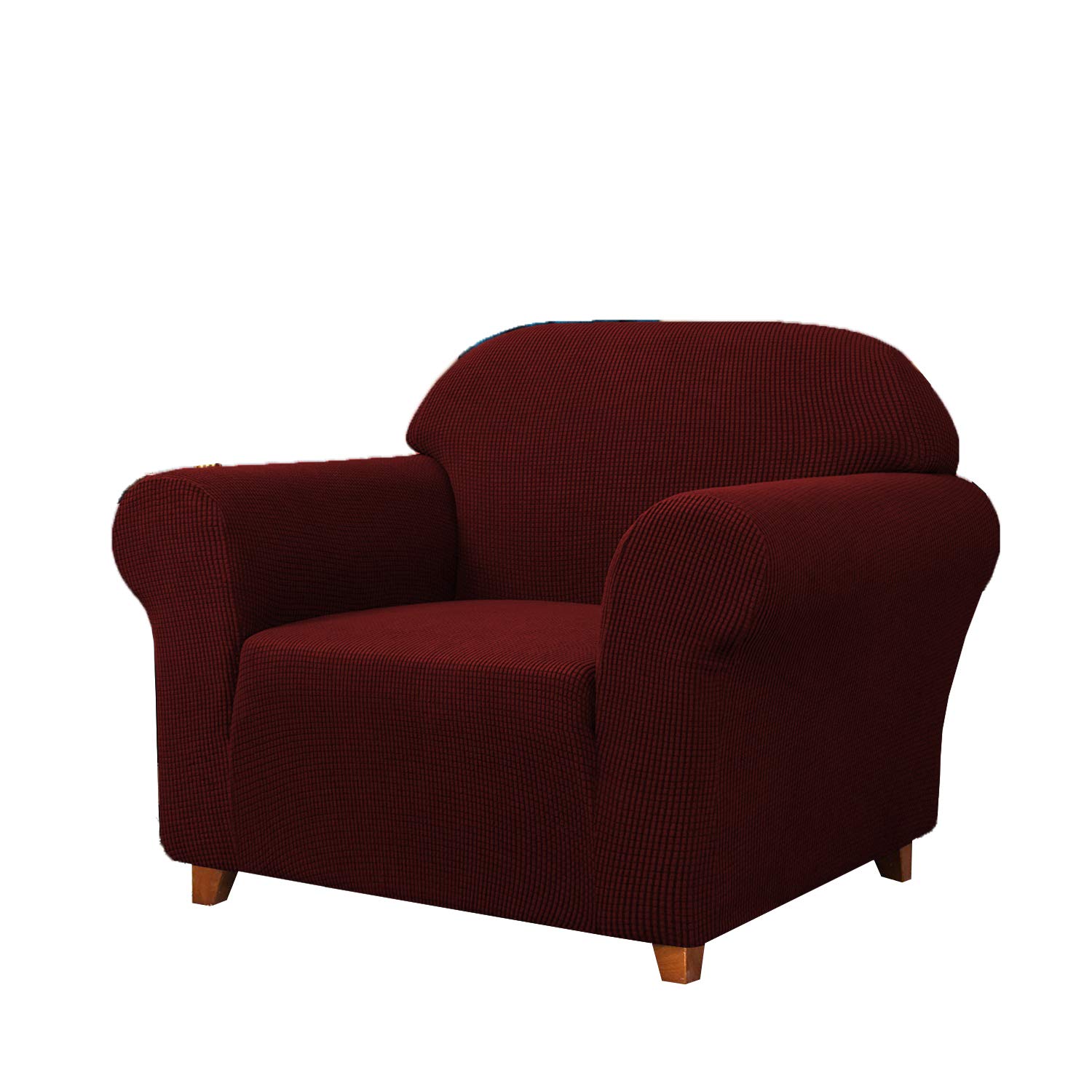 SAMSTEX Stylish 1 Seater Sofa Cover Stretch 1-Piece High Stretch Armchair Cover Machine Washable Non Slip Sofa Slipcovers Thick Soft Armchair Sofa Protector (1 Seater, Wine Red)
