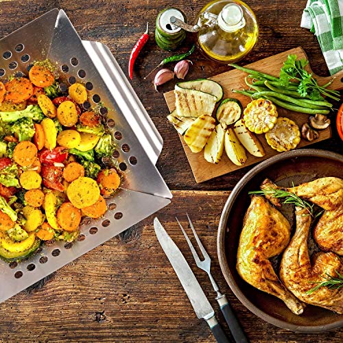 image for Vencino Small Grill Basket - Heavy Duty Stainless Steel Grilling Acces