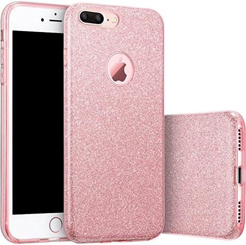 Iphone 7 Plus Case,Ultra Thin Shiny Bling Sparkle Crystal Premium 3 Layer Hybrid Semi-transparent Soft Back Cover Case for Iphone 7 Plus 5.5 Inch (Bling Pink)