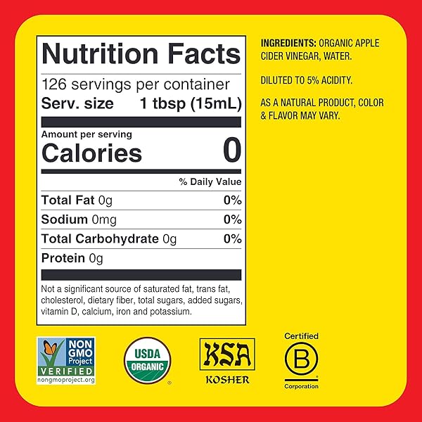 BRAGG ORGANIC APPLE CIDER VINEGAR WITH THE MOTHER – 64 FL OZ – RAW AND UNFILTERED