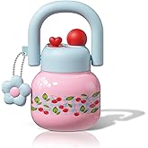 Sidagar 22 oz Tumbler with Straw and Carry Handle, Wide Mouth Insulated Stainless Steel Travel Water Bottle, Aesthetic Gingham Pink & Blue Water Flask for School, Vintage Cottagecore Gift for Girls