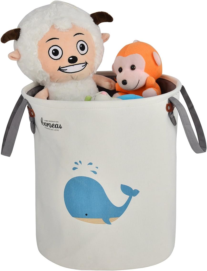 Baby Storage Basket, CAROEAS Whale Nursery Organizer Portable Fabric Laundry Bag Waterproof with Soft Handles Flexible for Kids’ Toys, Pet Supplies, Children Books-Perfect for Kidsroom & Shelves