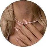 LUCA SMITH Initial Freshwater Pearl Choker Necklace for Women, 14K Gold Plated Baroque Dainty Pearl Choker Necklace with Initial Pendant,Gift for Her Girlfriend Mother Teacher Sister