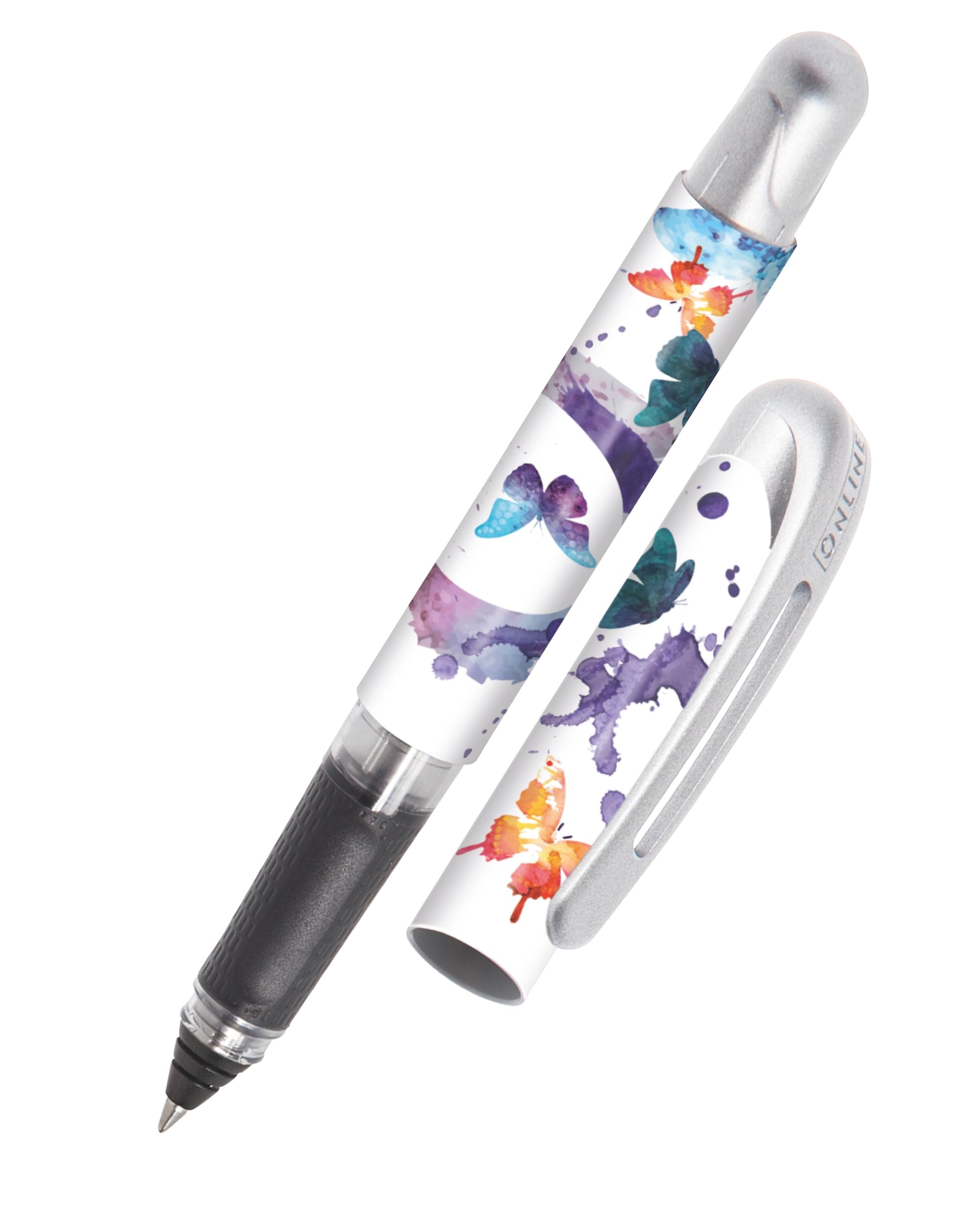 Online ergonomic rollerball pen Spring Vibes for school & college │ grip part for left- and right-handed │ for standard ink cartridges, refillable │ pens for beginners, pupils, students